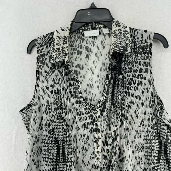 New York & Company Blouse Womens L Black Animal Print V-Neck Collared Sleeveless - Picture 5 of 11
